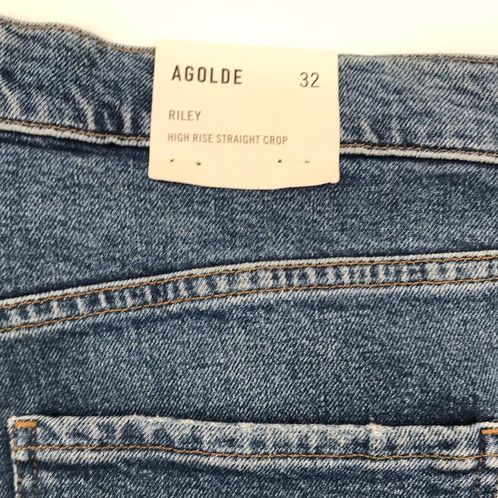 AGOLDE Riley High Rise Straight Crop Jeans 32 Medium Wash Button Fly - Picture 11 of 11